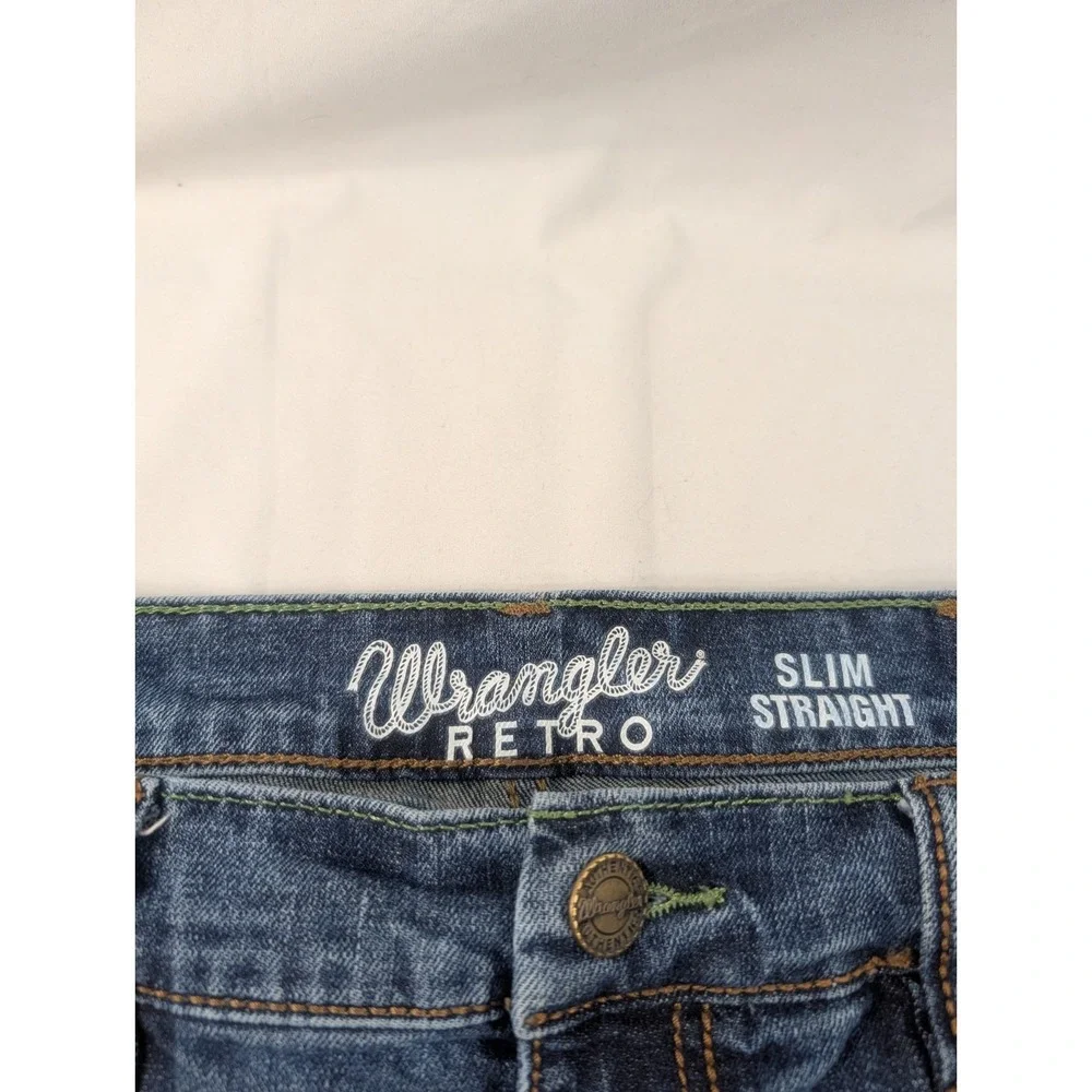 Wrangler Jeans Mens 34x30 Retro Slim Straight Blue Cotton Stretch Cowboy Rancher